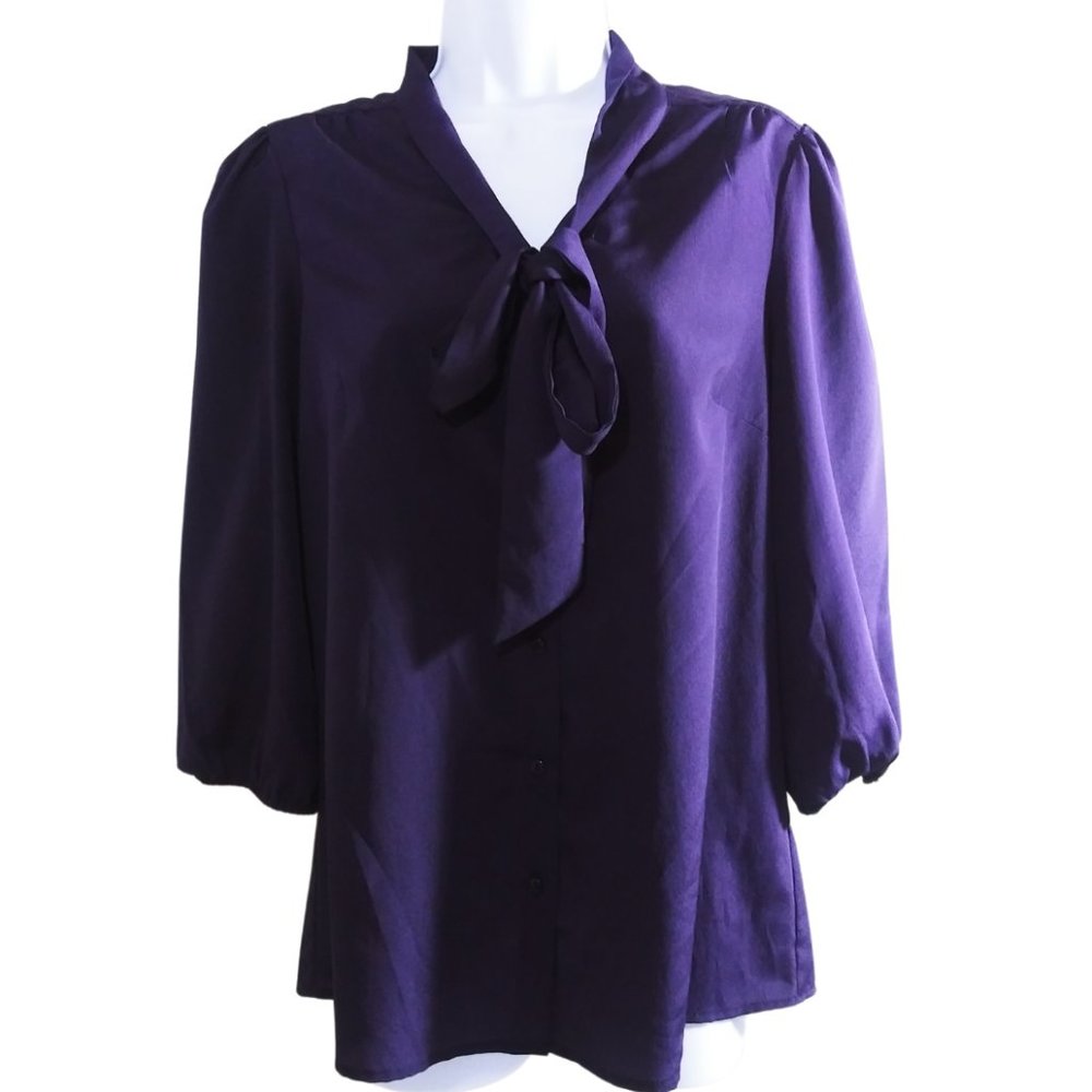 THE LIMITED BLOUSE TOP DEEP PURPLE WITH TIE FRONT